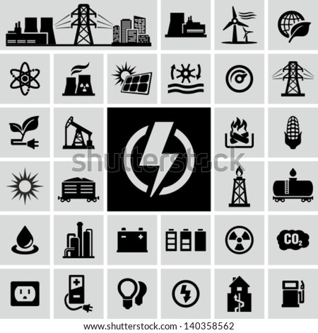 Energy, electricity, power icons