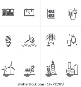 Iconos de energía, electricidad y energía.