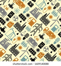 Energy, electricity and power seamless vector background. Flat style energy seamless pattern.