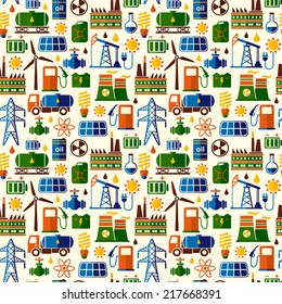 Energy, electricity, power seamless vector background. Flat style energy seamless pattern.