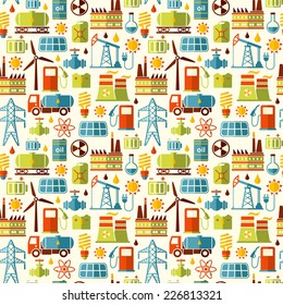 Energy, electricity, power seamless vector background. Flat style. 