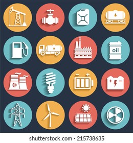 Energy, electricity, power vector flat icon set with shadows