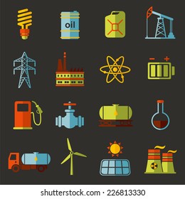 Energy, electricity, power vector flat icon set with shadows 