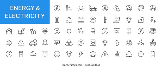 Energy and Electricity thin line icons set. Electricity editable stroke icons. Energy symbols. Vector illustration