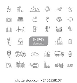 elemento de energía, icono de energía con gráfico de línea simple