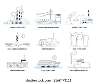 Energy elements. Ecology battery, solar panels and alternative energetic. Flat station, renewable and green power source, eco recent vector set