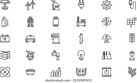Elementos de energia ícones coleção de ícones de vetor de alta qualidade com traço editável. Ideal para projetos profissionais e criativos.