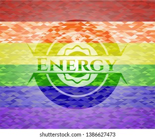 Energy emblem on mosaic background with the colors of the LGBT flag