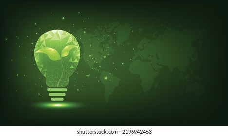 Energy, Environment, Ecology Concept.Light bulb with a plant.Green ecology light bulb on dark background, Vector illustration.