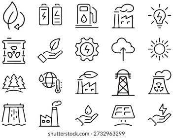 Energy and environment icons representing renewable and non renewable resources