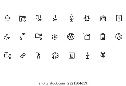 Iconos de energía y medio ambiente - Serie de líneas vectoriales. Ecología y línea de energía conjunto de iconos, naturaleza y medio ambiente. Conservación, poder de reciclaje natural. Ecología de vectores e ilustración de líneas de energía