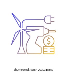 Energy equipment installation price gradient linear vector icon. Windmill repair and maintenance financial expense. Thin line color symbols. Modern style pictogram. Vector isolated outline drawing