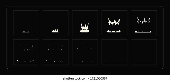 Energy explosion effect. Smoke Explosion Animation Sprites Sheet for games, cartoon and motion design. Vector cartoon illustration.