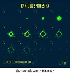 Energy explosion sprites or animation frames icons. Use in game development, mobile games or motion graphic. Vector illustration.