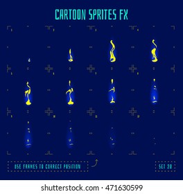 Energy explosion sprites or animation frames icons. Use in game development, mobile games or motion graphic. Vector illustration.