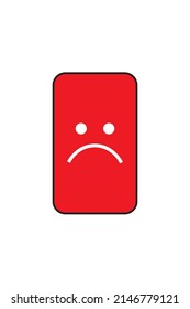 Energy Face Not Satisfied On The Phone Screen.eps Vector Sad Happy Expression Emoticon Icon White Not Satisfied Symbol With Trendy Flat Style Icon For Web Site Design Logo App UI Isolated On Red 