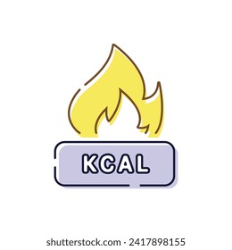 Energy fat burn kcal fire icon. Kilocalorie hot logo weight fitness flame graphic icon svg