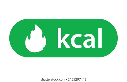 Energy fat burn kcal fire icon. Kilocalorie green logo vector weight fitness flame graphic icon illustration. Kilocalorie symbol emblem for food products cover designation, fat burning.