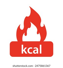 Energy fat burn kcal fire icon. Kilocalorie red-orange logo vector weight fitness flame graphic icon illustration. kilocalorie symbolic emblem for food products cover designation, fat burning.