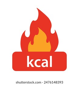 Energy fat burn kcal fire icon. Kilocalorie red-orange logo vector weight fitness flame graphic icon illustration. kilocalorie symbolic emblem for food products cover designation, fat burning.