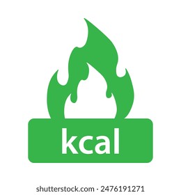 Energy fat burn kcal fire green icon. Kilocalorie green logo vector weight fitness flame graphic icon illustration. kilocalorie symbolic emblem for food products cover designation, fat burning.