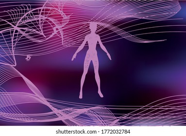 energy field illustration 3d render man woman inside spiral x-ray vector