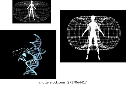 Energiefeld Illustration 3d Render Mann Frau in Spiral-Röntgen
Vektor