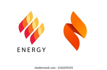 Energy Flame Logo Vector Or Gas Ignite Abstract Logotype Orange Red Yellow Color 3d Design Isolated, Concept Of Fire Power Torch Sign Leaf Style Brand Or Curve Hot Elegant Template Modern