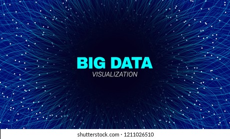 Energy Flow Concept. Big Data Stream Visualization. Abstract Radial Fractal in Futuristic Style. Effect of Depth of Field. Technology Tunnel with Wave Lines. Digital Vector Background of Energy Stream