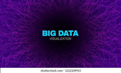 Energy Flow Concept. Big Data Stream Visualization. Abstract Radial Fractal in Futuristic Style. Effect of Depth of Field. Technology Tunnel with Wave Lines. Digital Vector Background of Energy Stream