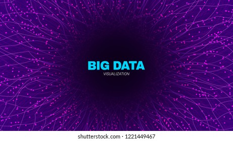 Energy Flow Concept. Big Data Stream Visualization. Abstract Radial Fractal in Futuristic Style. Effect of Depth of Field. Technology Tunnel with Wave Lines. Digital Vector Background of Energy Stream