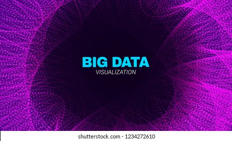 Energy Flow Concept. Big Data Stream Visualization. Abstract Radial Fractal in Futuristic Style. Effect of Depth of Field. Technology Tunnel with Wave Lines. Digital Vector Background of Energy Stream