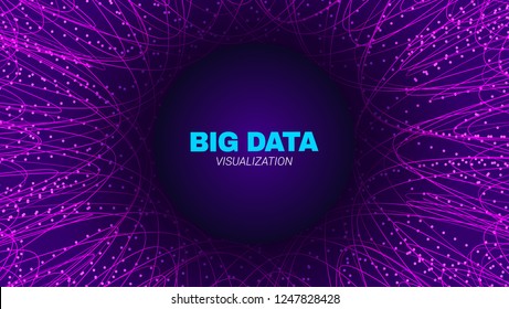 Energy Flow Concept. Big Data Stream Visualization. Abstract Radial Fractal in Futuristic Style. Effect of Depth of Field. Technology Tunnel with Wave Lines. Digital Vector Background of Energy Stream