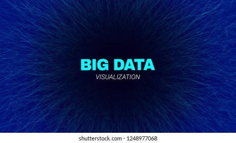 Energy Flow Concept. Big Data Stream Visualization. Abstract Radial Fractal in Futuristic Style. Effect of Depth of Field. Technology Tunnel with Wave Lines. Digital Vector Background of Energy Stream