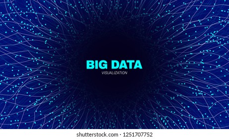 Energy Flow Concept. Big Data Stream Visualization. Abstract Radial Fractal in Futuristic Style. Effect of Depth of Field. Technology Tunnel with Wave Lines. Digital Vector Background of Energy Stream