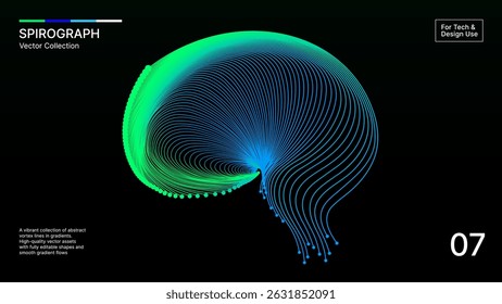 Energy Flow Network–Spirograph in Electric Green and Blue Neon Gradient For Tech and Digital Artwork
