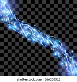 Energy flow on transparent background. Glow light effect. Vector illustration.