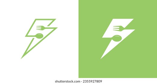 energy food logo design, spoon and fork elements combined with lightning