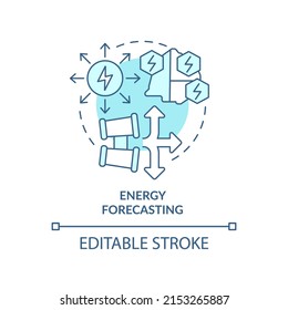 Energy forecasting turquoise concept icon. Strategic energy planning abstract idea thin line illustration. Predict demand. Isolated outline drawing. Editable stroke. Arial, Myriad Pro-Bold fonts used