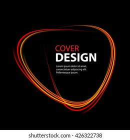 Energy frame. Shining circle banner. Magic light neon energy circle. Glowing fire ring trace. Glitter sparkle swirl trail effect on black background. Orange color version. Easy to use.