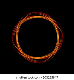 Energy frame. Shining circle banner. Magic light neon energy circle. Glowing fire ring trace.