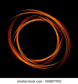 Energy frame. Shining circle banner. Magic light neon. Glowing fire ring trace