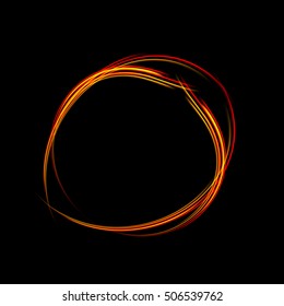 Energy frame. Shining circle banner. Magic light neon energy circle. Glowing fire ring trace