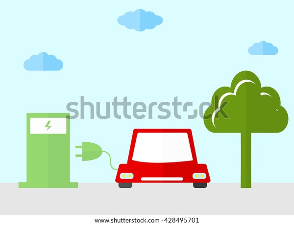 Energy fuel icons. Flat\
style. Safe and environmentally friendly fuels. The ecology of the\
planet. Charging the car. An electric plug. Gas station. Vector\
illustration.