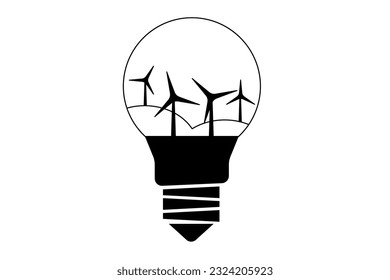 Energy of the future concept. Propeller in a bulb. Black and white ilustrations. Vector.