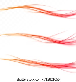 Energy futuristic soft smooth transparent mild smoke wave collection set. Abstract mild red fashion satin border swoosh - web speed light modern background layout. Vector illustration