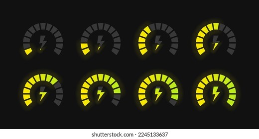 Energy gauge dial, electric power measurement vector illustration. Electrical  bettery charge rate. EPS 10