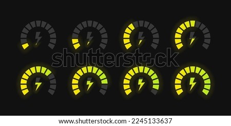 Energy gauge dial, electric power measurement vector illustration. Electrical  bettery charge rate. EPS 10