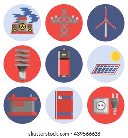 Energy generating systems flat icons set