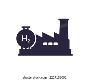 Energy generation and heavy industry. Chemical plant silhouette. Industrial production line with modern hydrogen storage and H2 Hydrogen. Alternative sources of energy vector design and illustration.